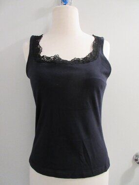St. Eve Lace Trim Camisole Tank Top Sz XL Black Shelf Bra Stretch Layer 90s Y2K